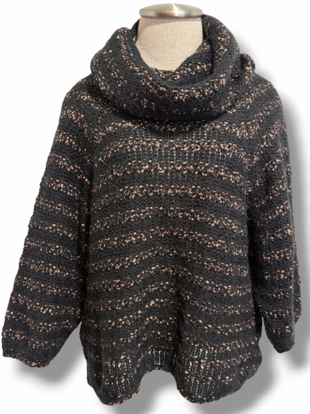 Gemelli Italy Mohair Blend Chunky Knit Cowl Neck Striped Oversized Sweater Large